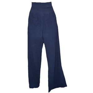 Old Navy Wide Leg Linen Pants Womens Medium Blue Pocket Pull On Coastal‎ Boho